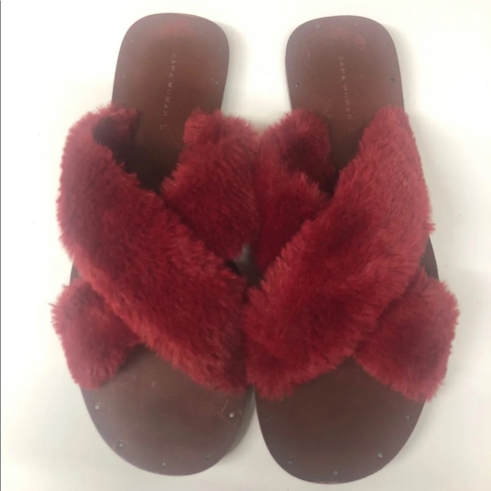 Zara faux fury slides
